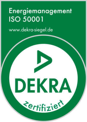 Das Bild zeigt das DEKRA-zertifizierte Siegel für Energiemanagement nach ISO 50001.