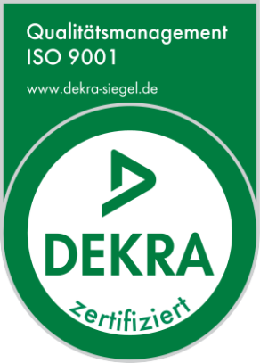 Das Bild zeigt das DEKRA-zertifizierte Siegel für Qualitätsmanagement nach ISO 9001.